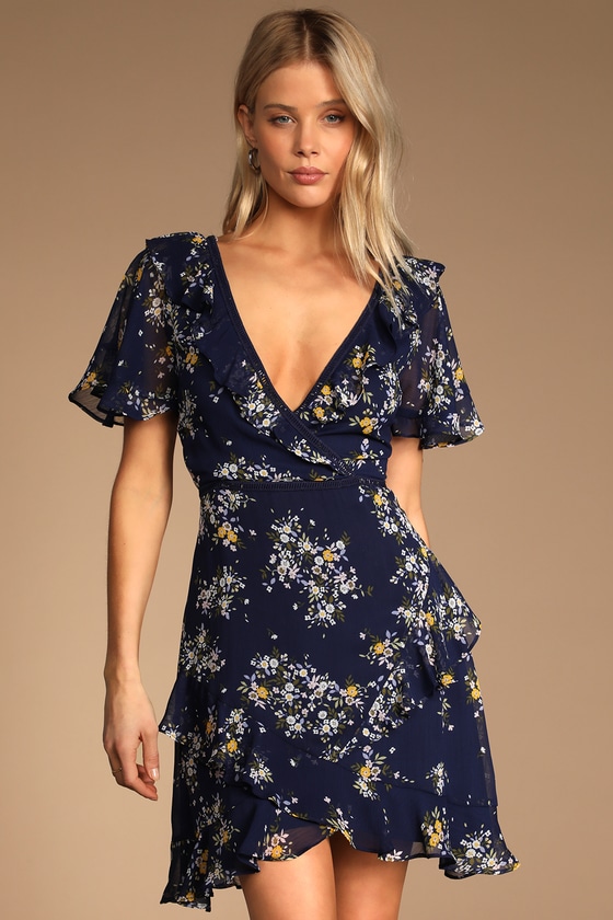 short navy blue floral dress